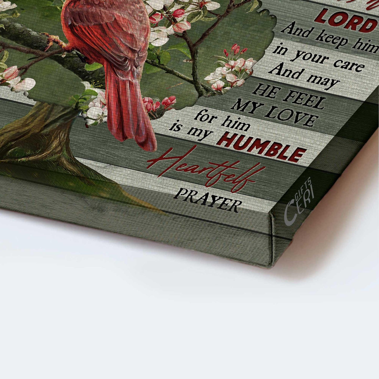 Memorial Premium Wrapped Landscape Canvas- Red Cardinal, Bleeding Heart Vine, Prayer For My Dad- Heaven Gift For Dad, Members Family - Amzanimalsgift