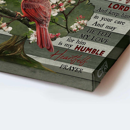 Memorial Premium Wrapped Landscape Canvas- Red Cardinal, Bleeding Heart Vine, Prayer For My Dad- Heaven Gift For Dad, Members Family - Amzanimalsgift
