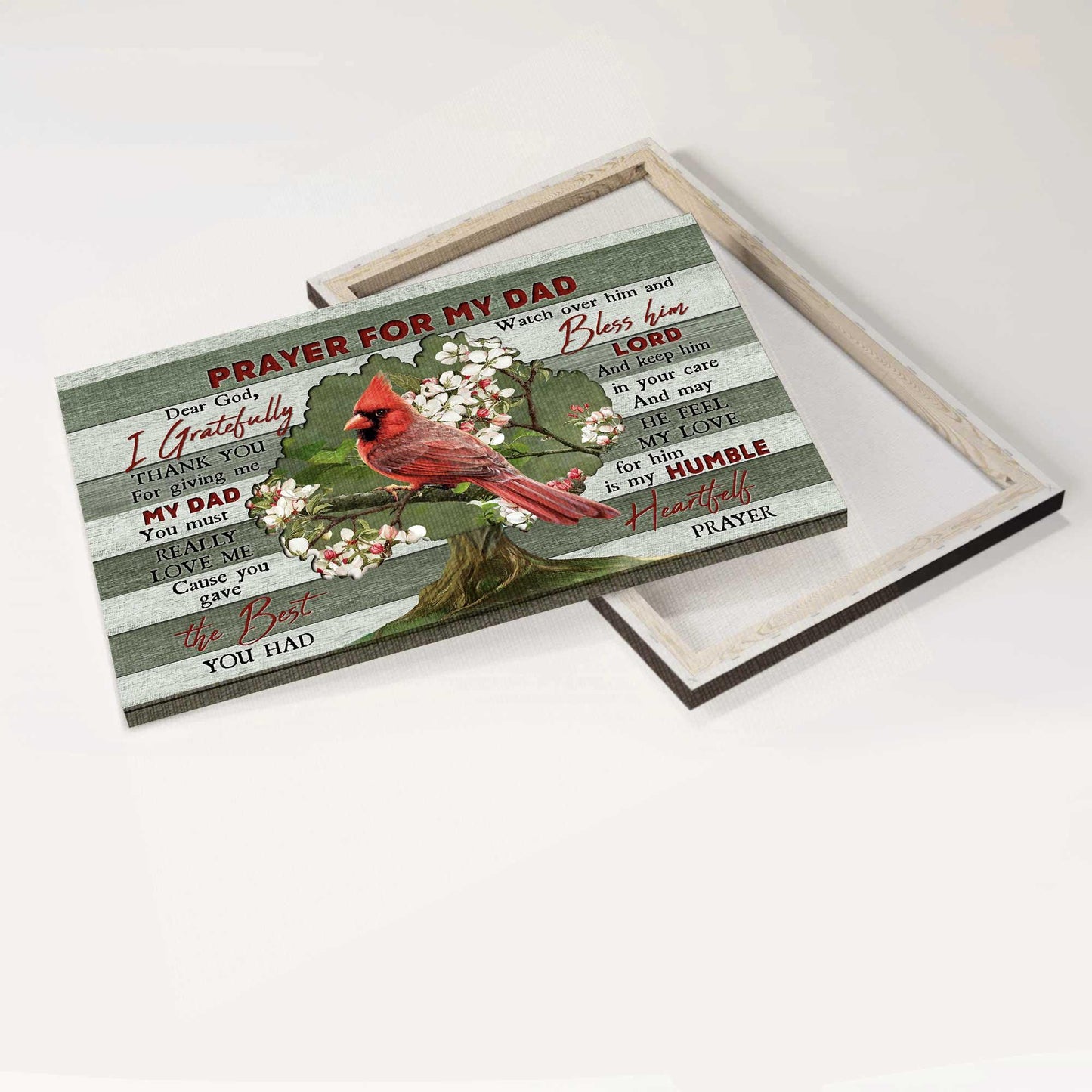 Memorial Premium Wrapped Landscape Canvas- Red Cardinal, Bleeding Heart Vine, Prayer For My Dad- Heaven Gift For Dad, Members Family - Amzanimalsgift