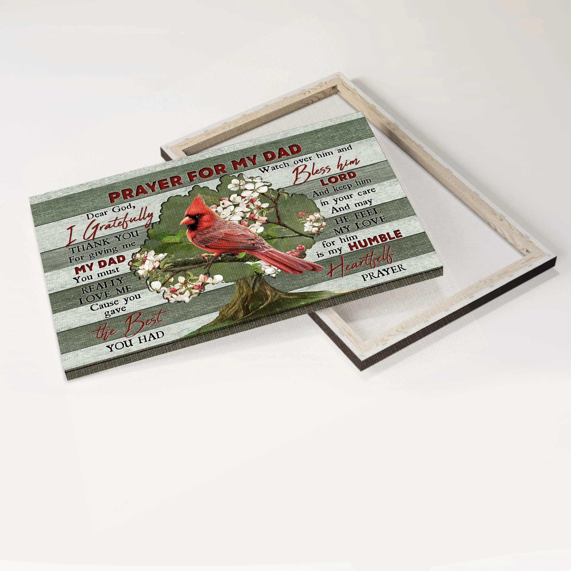 Memorial Premium Wrapped Landscape Canvas- Red Cardinal, Bleeding Heart Vine, Prayer For My Dad- Heaven Gift For Dad, Members Family - Amzanimalsgift