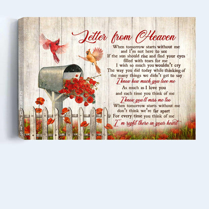 Memorial Premium Wrapped Landscape Canvas - Red Poppy Painting, Cardinal Drawing, Letter Box, Letter From Heaven - Heaven Gifts for members family - Amzanimalsgift