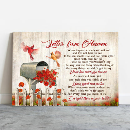 Memorial Premium Wrapped Landscape Canvas - Red Poppy Painting, Cardinal Drawing, Letter Box, Letter From Heaven - Heaven Gifts for members family - Amzanimalsgift