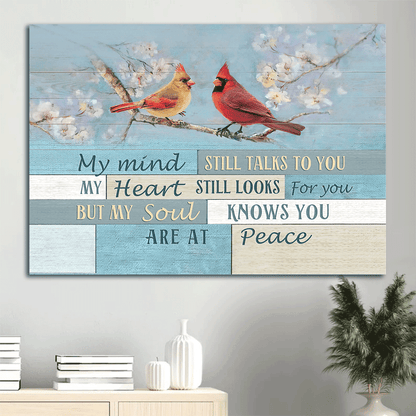 Memorial Premium Wrapped Landscape Canvas - Spring Painting, Cardinal Drawing, My Mind Still Talks To You - Heaven Gift For Members Family - Amzanimalsgift