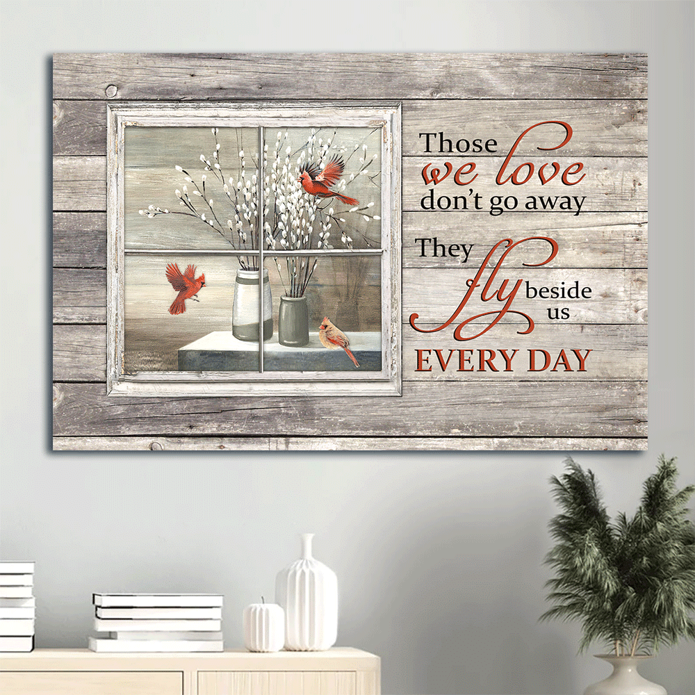 Memorial Premium Wrapped Landscape Canvas - White Willow Blossoms, Baby white flower, Red cardinal, Vintage window - Heaven Gifts For Family Members - Amzanimalsgift