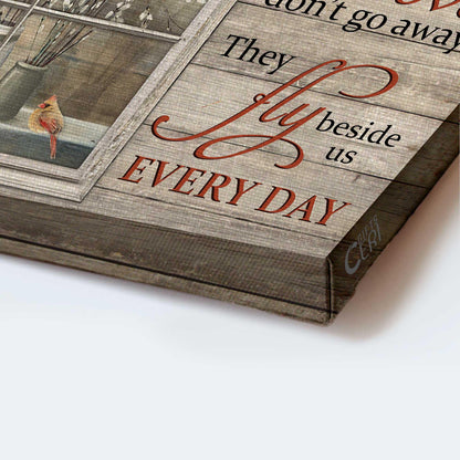 Memorial Premium Wrapped Landscape Canvas - White Willow Blossoms, Baby white flower, Red cardinal, Vintage window - Heaven Gifts For Family Members - Amzanimalsgift