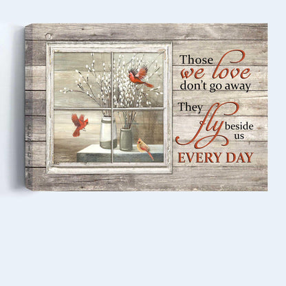 Memorial Premium Wrapped Landscape Canvas - White Willow Blossoms, Baby white flower, Red cardinal, Vintage window - Heaven Gifts For Family Members - Amzanimalsgift