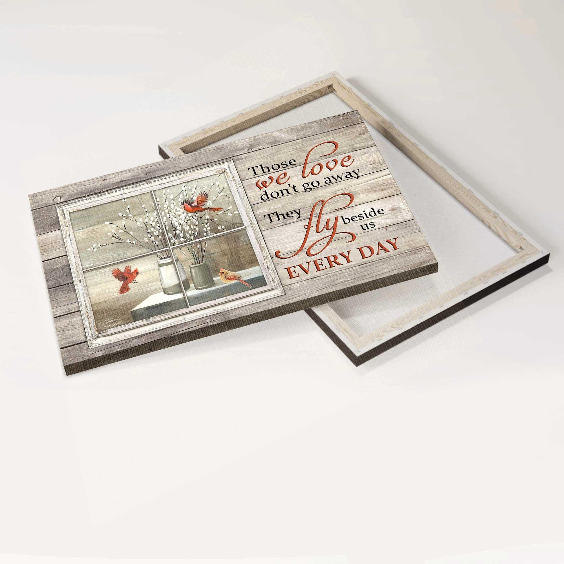 Memorial Premium Wrapped Landscape Canvas - White Willow Blossoms, Baby white flower, Red cardinal, Vintage window - Heaven Gifts For Family Members - Amzanimalsgift