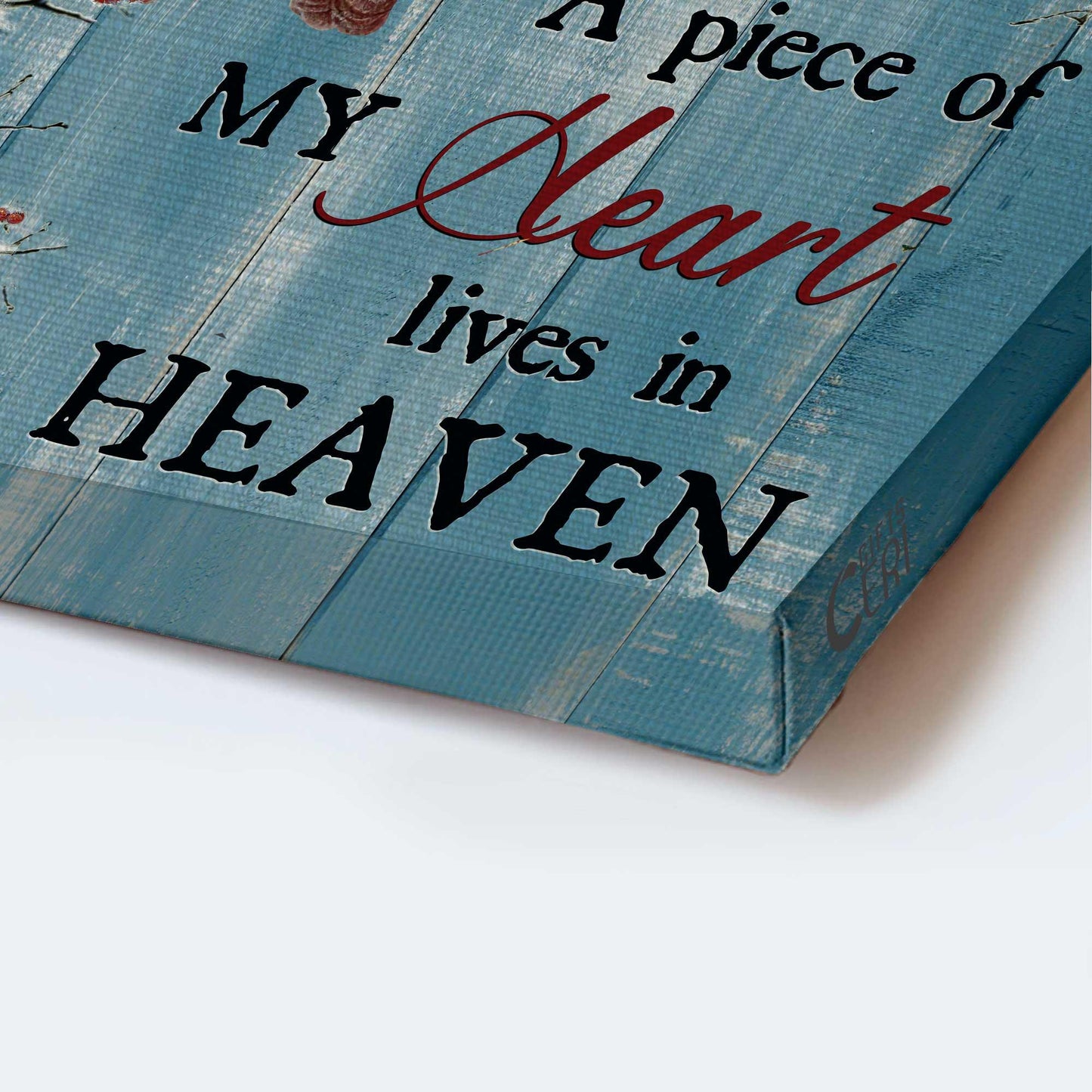 Memorial Premium Wrapped Portrait Canvas- Blue background, Cardinal, Frozen cranberry, A piece of my heart lives in heaven - Gift for family - Amzanimalsgift