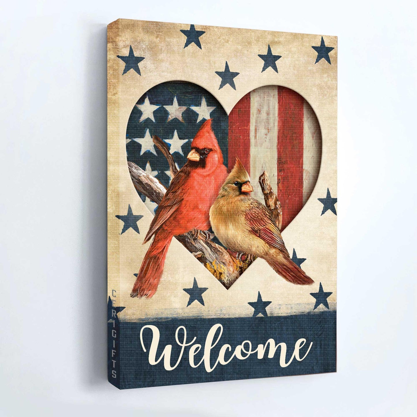 Memorial Premium Wrapped Portrait Canvas - Cardinal Couple, Heart Shape, Blue Star, US Flag, Welcome - Heaven Gifts For Family Members - Amzanimalsgift