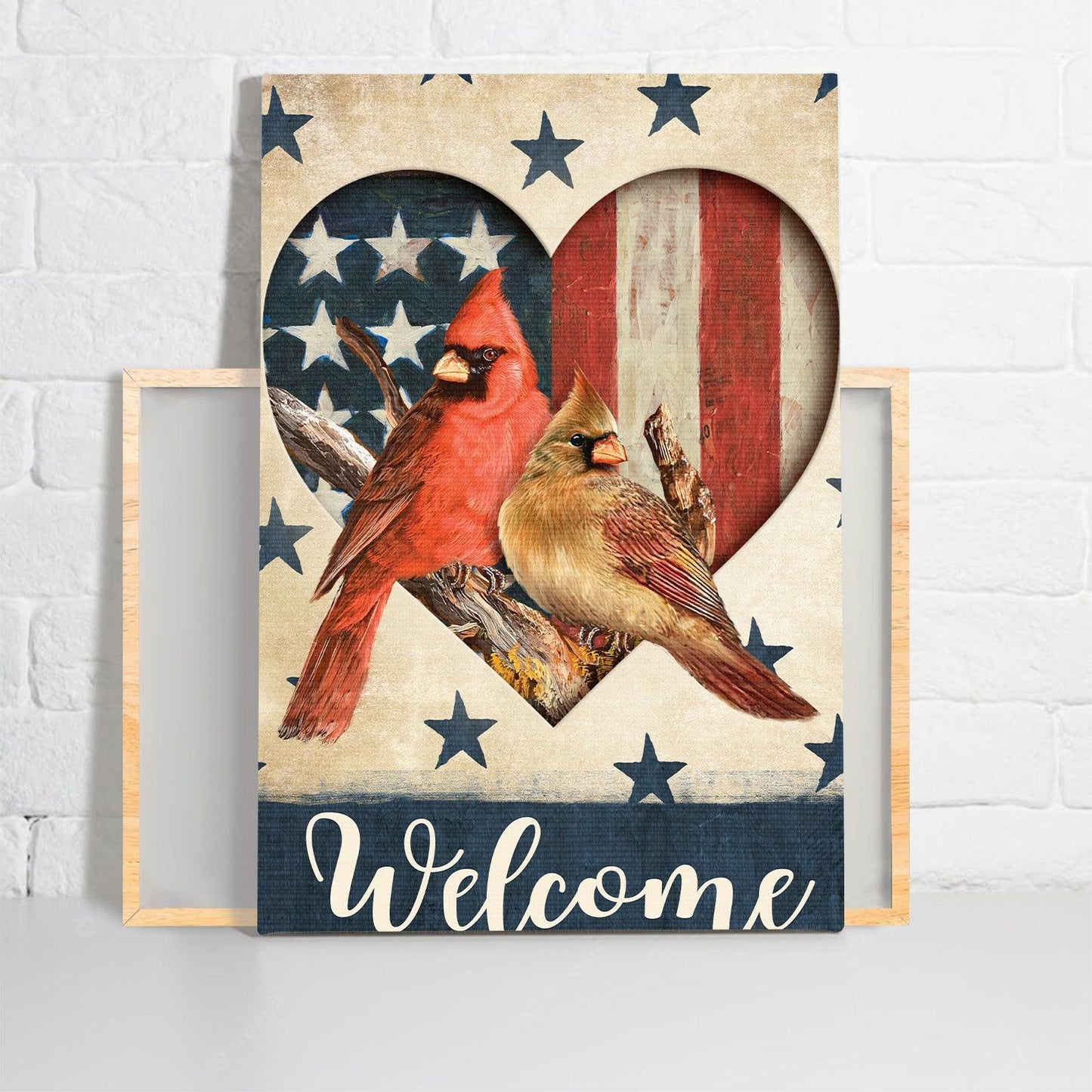 Memorial Premium Wrapped Portrait Canvas - Cardinal Couple, Heart Shape, Blue Star, US Flag, Welcome - Heaven Gifts For Family Members - Amzanimalsgift