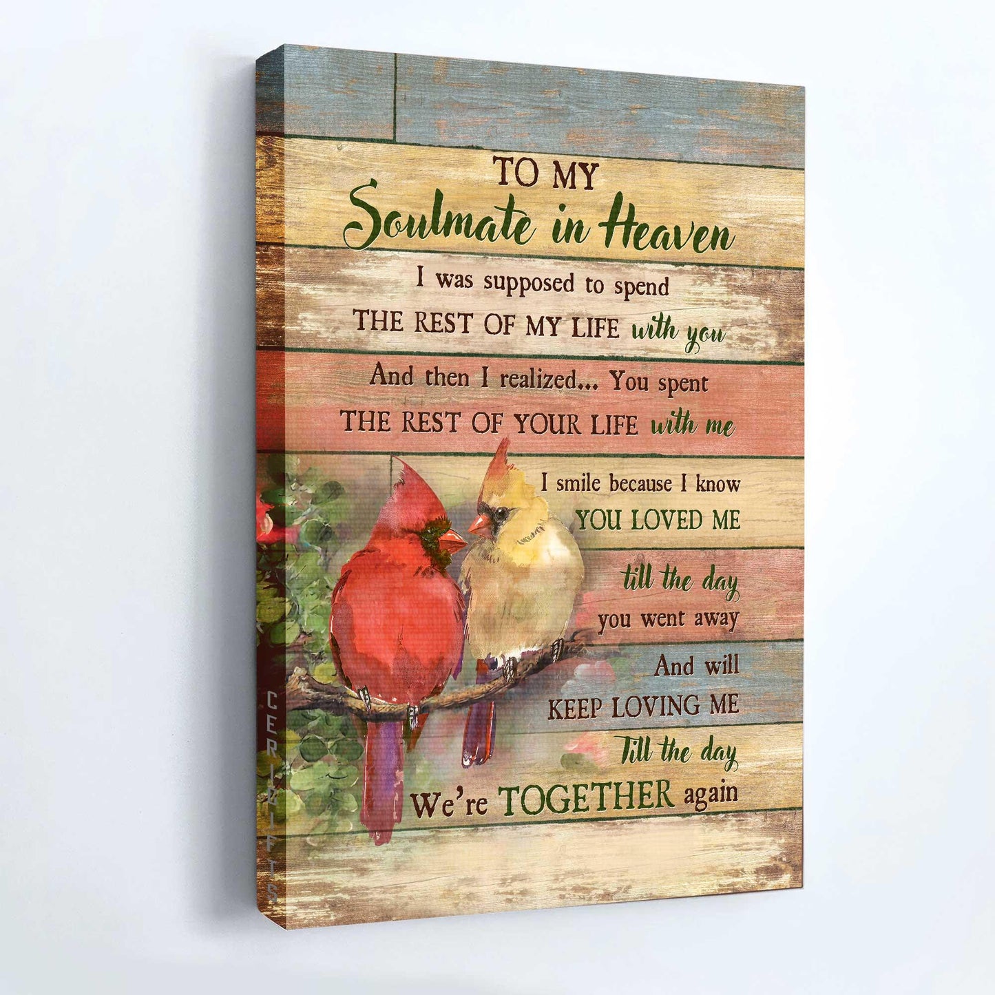 Memorial Premium Wrapped Portrait Canvas - Pretty Cardinal, Spring Forest, To My Soulmate In Heaven - Heaven Gifts For Family Members - Amzanimalsgift