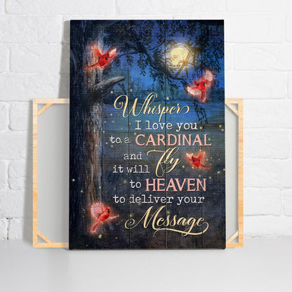 Memorial Premium Wrapped Portrait Canvas - Red cardinal, Beautiful Moon, Amazing Night, Whisper I Love You To A Cardinal - Gifts For Members Family - Amzanimalsgift