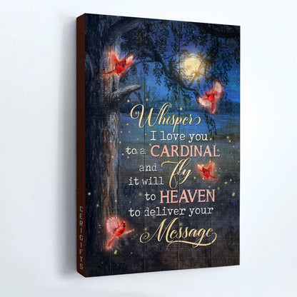 Memorial Premium Wrapped Portrait Canvas - Red cardinal, Beautiful Moon, Amazing Night, Whisper I Love You To A Cardinal - Gifts For Members Family - Amzanimalsgift