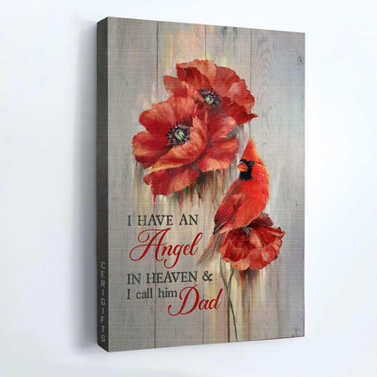 Memorial Premium Wrapped Portrait Canvas - Red Poppy Drawing, Still Life Painting, I Have An Angel In Heaven - Heaven Gift For Members Family - Amzanimalsgift