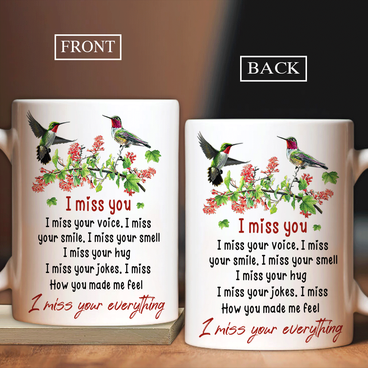 Memorial White Mug - Hummingbird, Flower tree - Gift for members family - I miss your everything - Heaven White Mug. - Amzanimalsgift