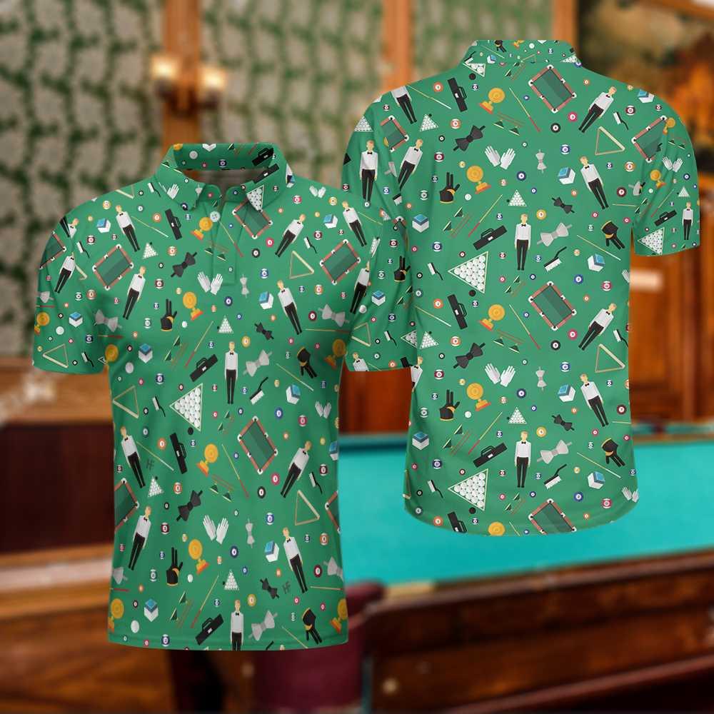 Men Billiard Polo Shirt - Seamless Texture Pattern Billiards Polo Shirt, Green Billiards Shirt For Men, Gift For Men, Billiards Lovers - Amzanimalsgift