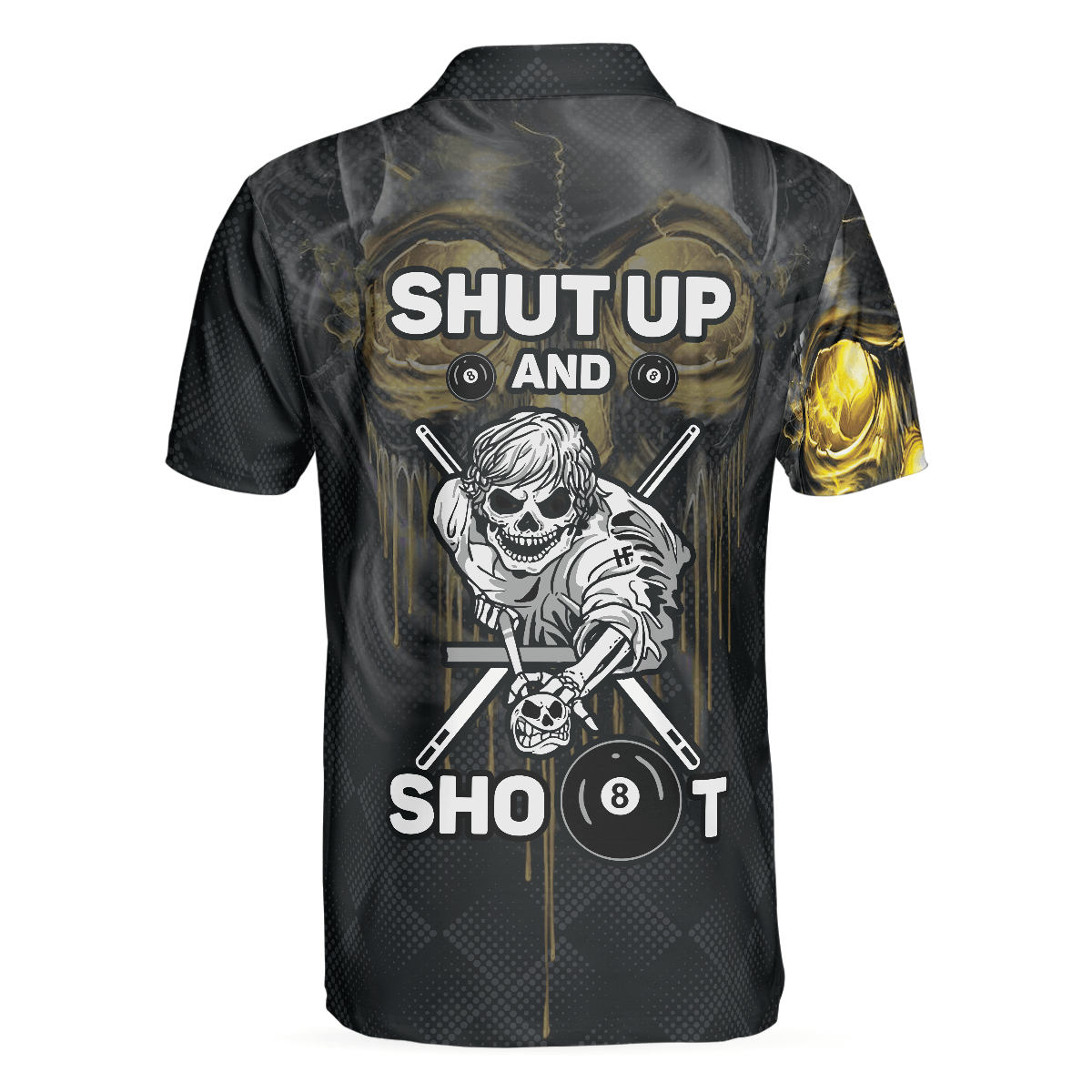 Men Billiard Polo Shirt - Skull Billiards Polo Shirt, Black Skull Billiards Shirt Design For Men, Scary Halloween Gift Idea - Perfect Gift For Men - Amzanimalsgift