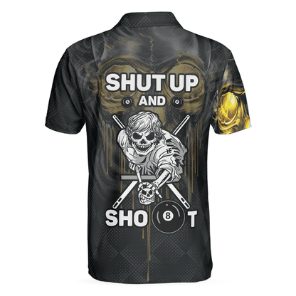 Men Billiard Polo Shirt - Skull Billiards Polo Shirt, Black Skull Billiards Shirt Design For Men, Scary Halloween Gift Idea - Perfect Gift For Men - Amzanimalsgift