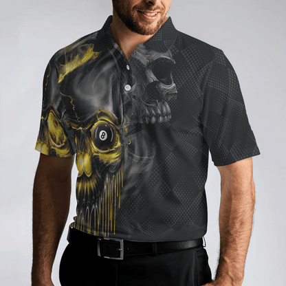 Men Billiard Polo Shirt - Skull Billiards Polo Shirt, Black Skull Billiards Shirt Design For Men, Scary Halloween Gift Idea - Perfect Gift For Men - Amzanimalsgift