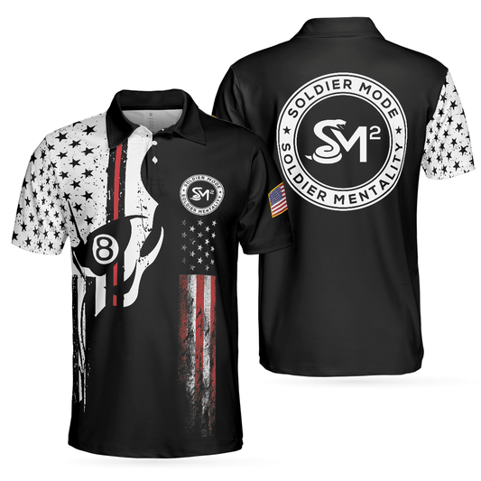 Men Billiard Polo Shirt - SM Skull Black And White American Flag Polo Shirt, SM Soldier More - Perfect Gift For Men, Billiard Lover - Amzanimalsgift