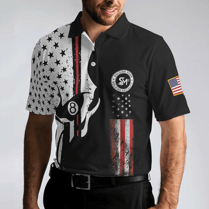 Men Billiard Polo Shirt - SM Skull Black And White American Flag Polo Shirt, SM Soldier More - Perfect Gift For Men, Billiard Lover - Amzanimalsgift