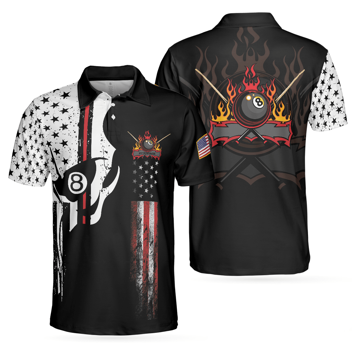 Men Billiards Polo Shirt - Skull Billiards Pool Polo Shirt, Black And White American Flag Polo Shirt, Patriotic Billiards Shirt For Men, Billiard Lovers - Amzanimalsgift