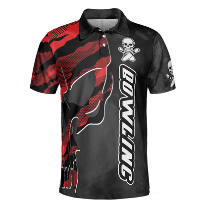 Men Bowling Polo Shirt, Coolest Skull Bowling With Camouflage Pattern - Perfect Gift For Men, Bowling Player - Amzanimalsgift
