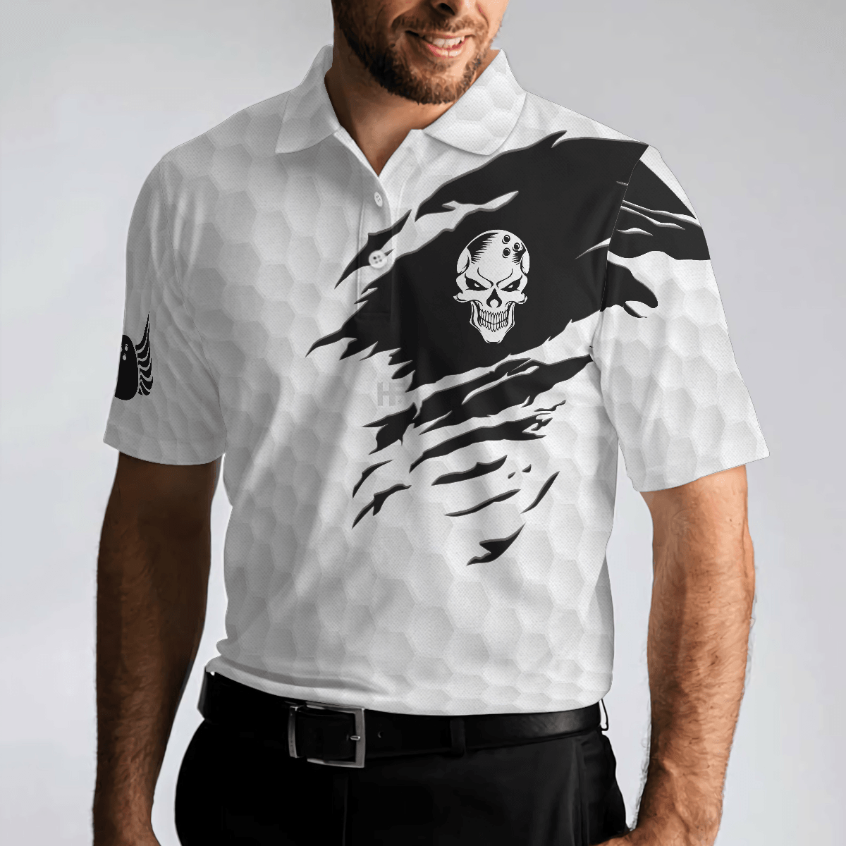 Men Bowling Polo Shirt - This Is My Lucky Do Not Wash Bowling Shirt Polo Shirt, Black And White Skull Golfing Shirt - Perfect Gift For Men - Amzanimalsgift