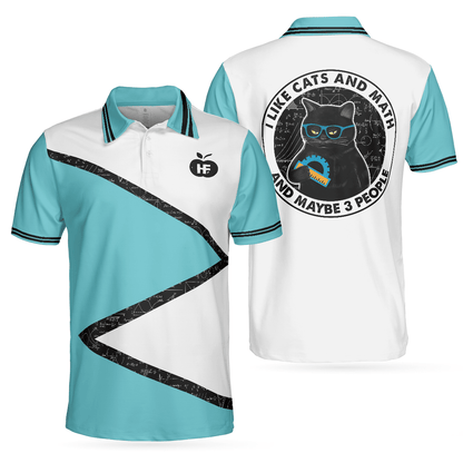 Men Cat Polo Shirt - Cats And Math Men Polo Shirt, I Like Cats And Math And Maybe 3 People Polo Shirt - Best Gift For Male Math Teachers - Amzanimalsgift