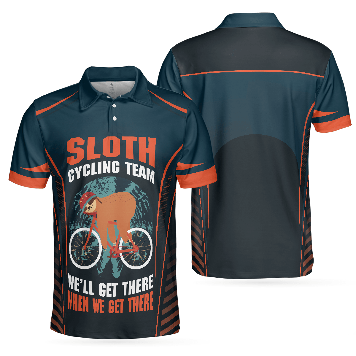 Men Cycling Polo Shirt - Sloth Cycling Team Polo Shirt, We'll Get There When We Get There Polo Shirt, Funny Cycling Shirt For Men - Perfect Gift For Men - Amzanimalsgift