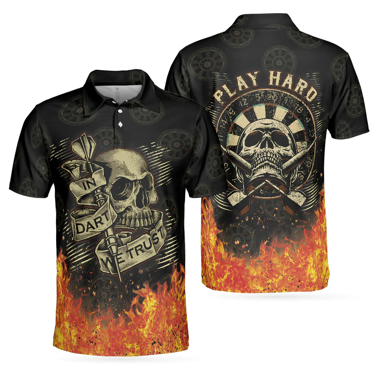 Men Dart Polo Shirt - Fire Play Hard Skull Men Polo Shirt, In Dart We Trust Short Sleeve Polo Shirt, Cool Dart Shirt For Men - Amzanimalsgift