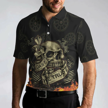 Men Dart Polo Shirt - Fire Play Hard Skull Men Polo Shirt, In Dart We Trust Short Sleeve Polo Shirt, Cool Dart Shirt For Men - Amzanimalsgift