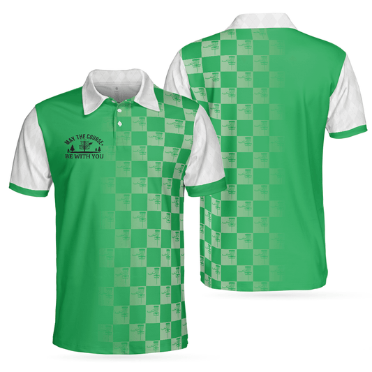Men Disc Golf Polo Shirt - Disc Golf May The Course Be With You Polo Shirt, Check Pattern Disc Golf Shirt - Perfect Polo Shirt For Men, Disc Golf Lover - Amzanimalsgift