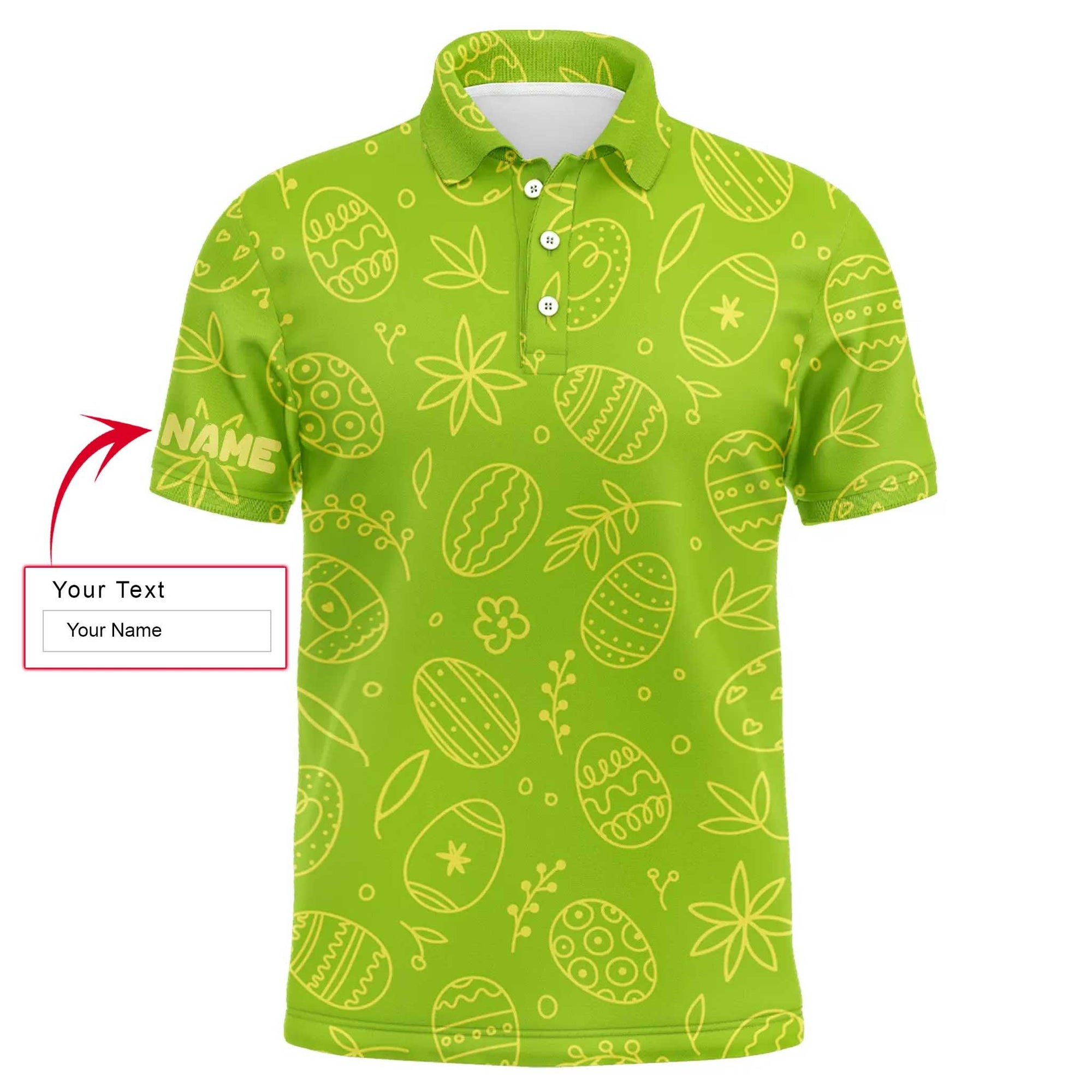 Men Easter Polo Shirt - Lime Green Easter Eggs Pattern Custom Name Polo Shirt - Personalized Gift For Golf Lover, Men, Easter's Day - Amzanimalsgift