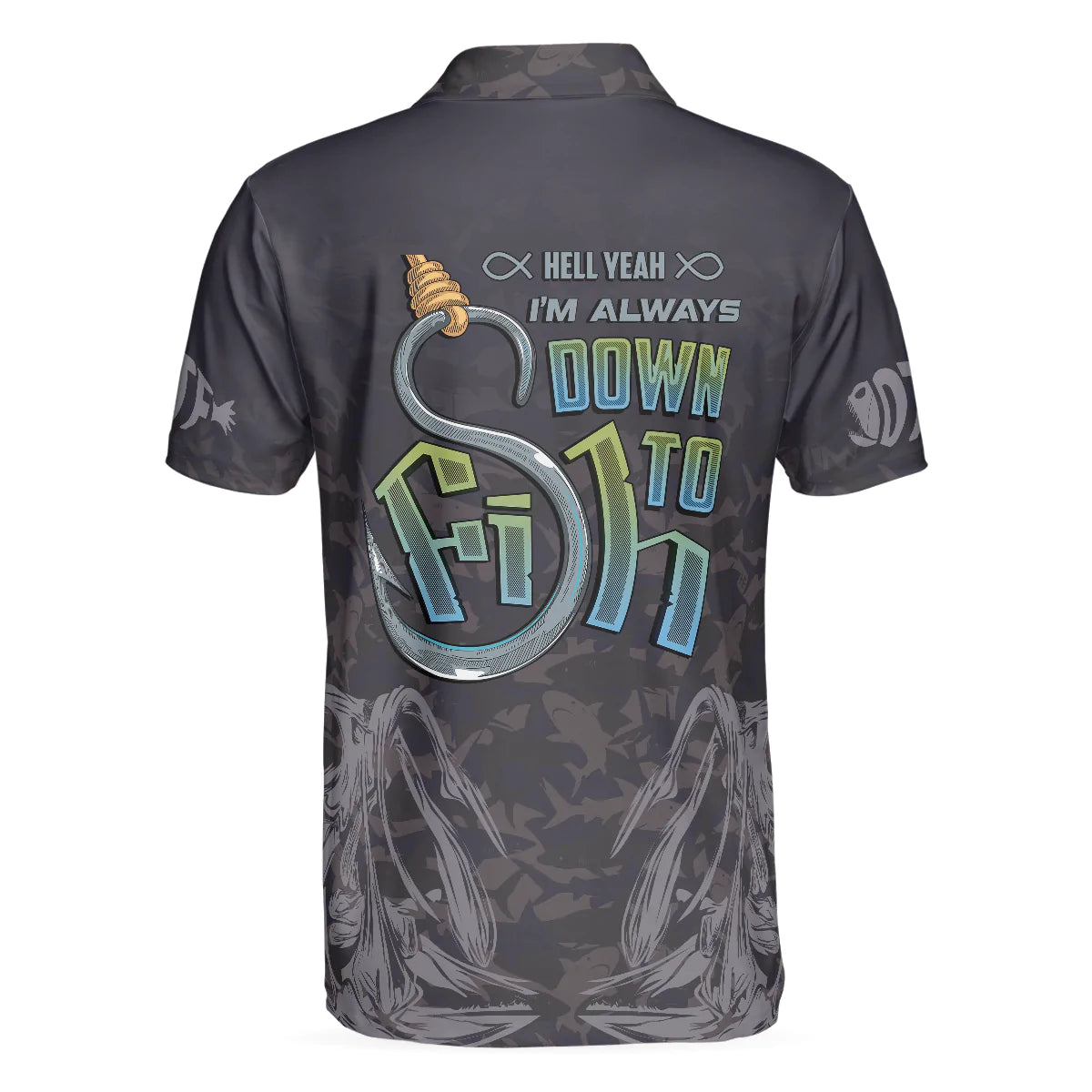 Men Fishing Polo Shirt - Black Skull Fishing Men Polo Shirt, I'm Always DTF Down To Fish Fishing Polo Shirt, Best Fishing Shirt For Men - Amzanimalsgift
