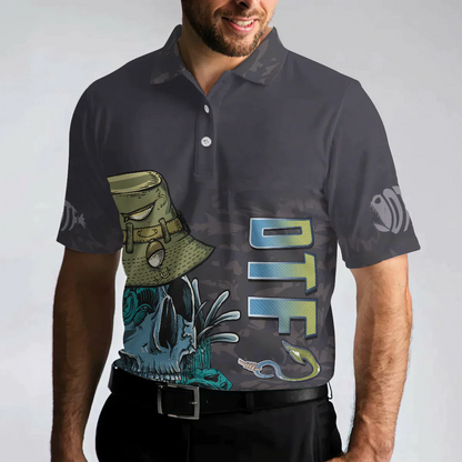 Men Fishing Polo Shirt - Black Skull Fishing Men Polo Shirt, I'm Always DTF Down To Fish Fishing Polo Shirt, Best Fishing Shirt For Men - Amzanimalsgift