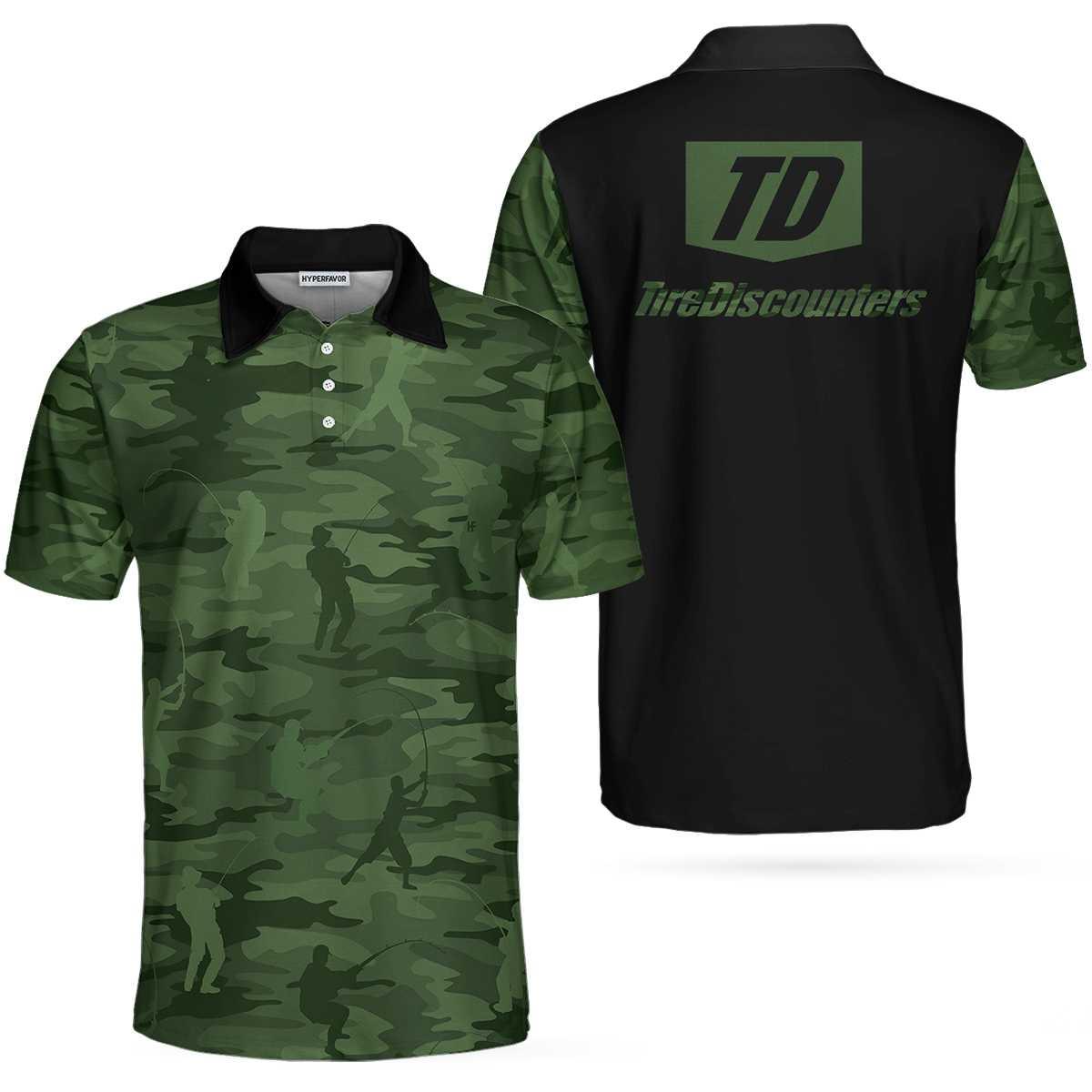 Men Fishing Polo Shirt - Green Camouflage Fisherman Silhouette Men Polo Shirt, Unique Golf Shirt For Men, Cool Gift For Men, Fisher - Amzanimalsgift