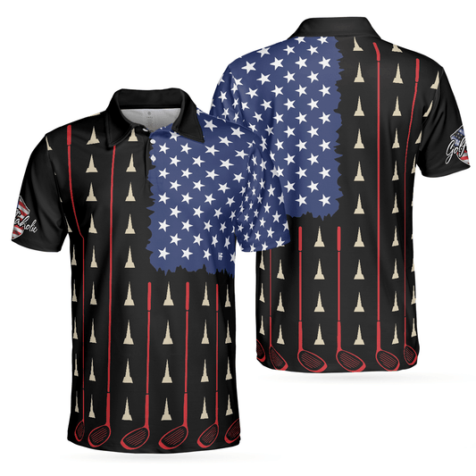 Men Golf Polo Shirt - American Flag Golf Clubs Men Polo Shirt, Golfaholic Polo Shirt - Perfect Polo Shirt For Men, Golfers, Golf Lovers - Amzanimalsgift