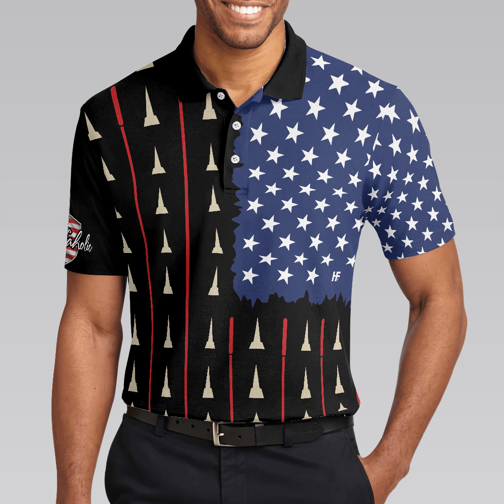 Men Golf Polo Shirt - American Flag Golf Clubs Men Polo Shirt, Golfaholic Polo Shirt - Perfect Polo Shirt For Men, Golfers, Golf Lovers - Amzanimalsgift