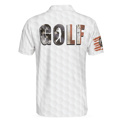 Men Golf Polo Shirt -American Flag Golfer Eagle Golf Ball Texture Men Polo Shirt, Ripped American Flag Polo Shirt - Perfect Polo Shirt For Men, Golfers - Amzanimalsgift