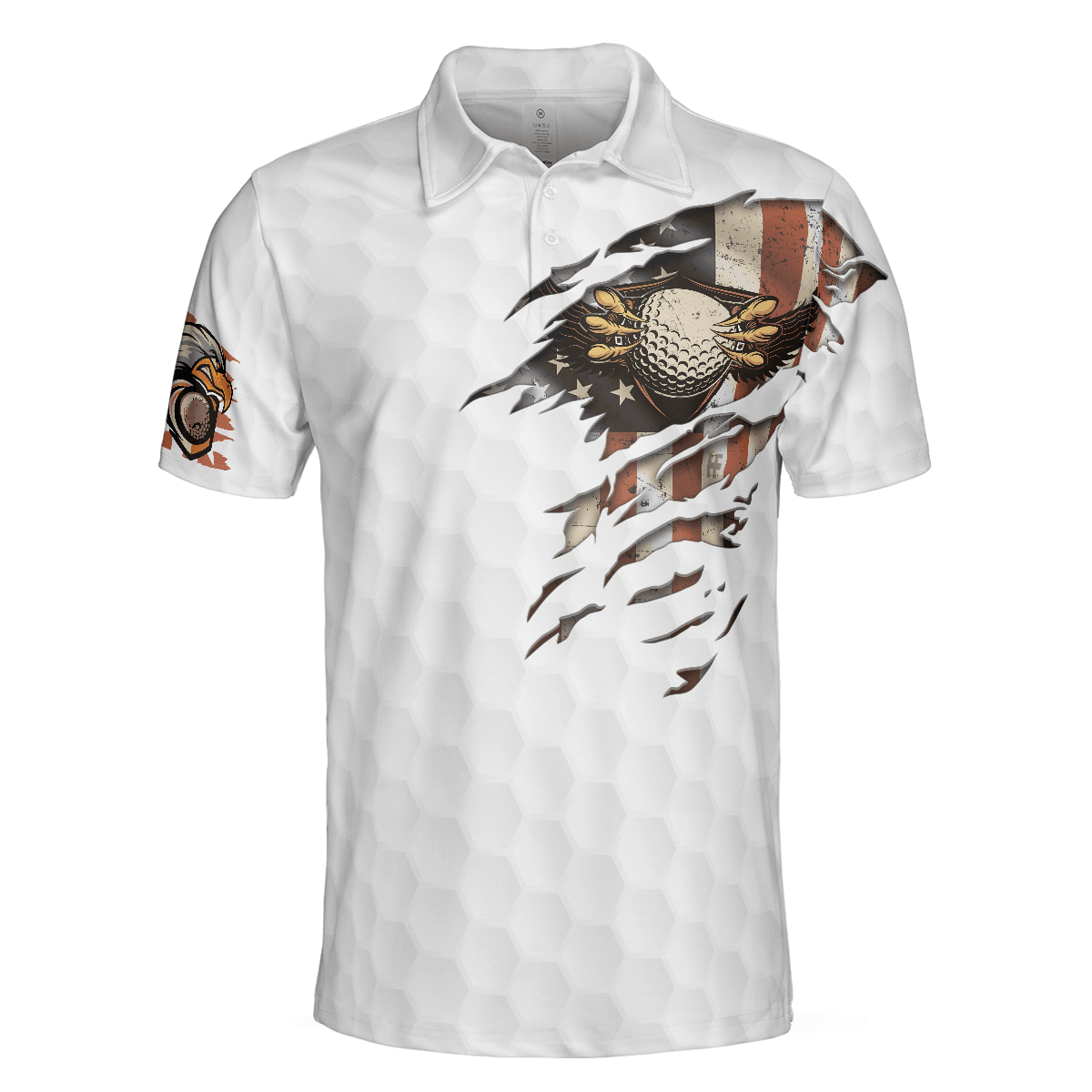 Men Golf Polo Shirt -American Flag Golfer Eagle Golf Ball Texture Men Polo Shirt, Ripped American Flag Polo Shirt - Perfect Polo Shirt For Men, Golfers - Amzanimalsgift