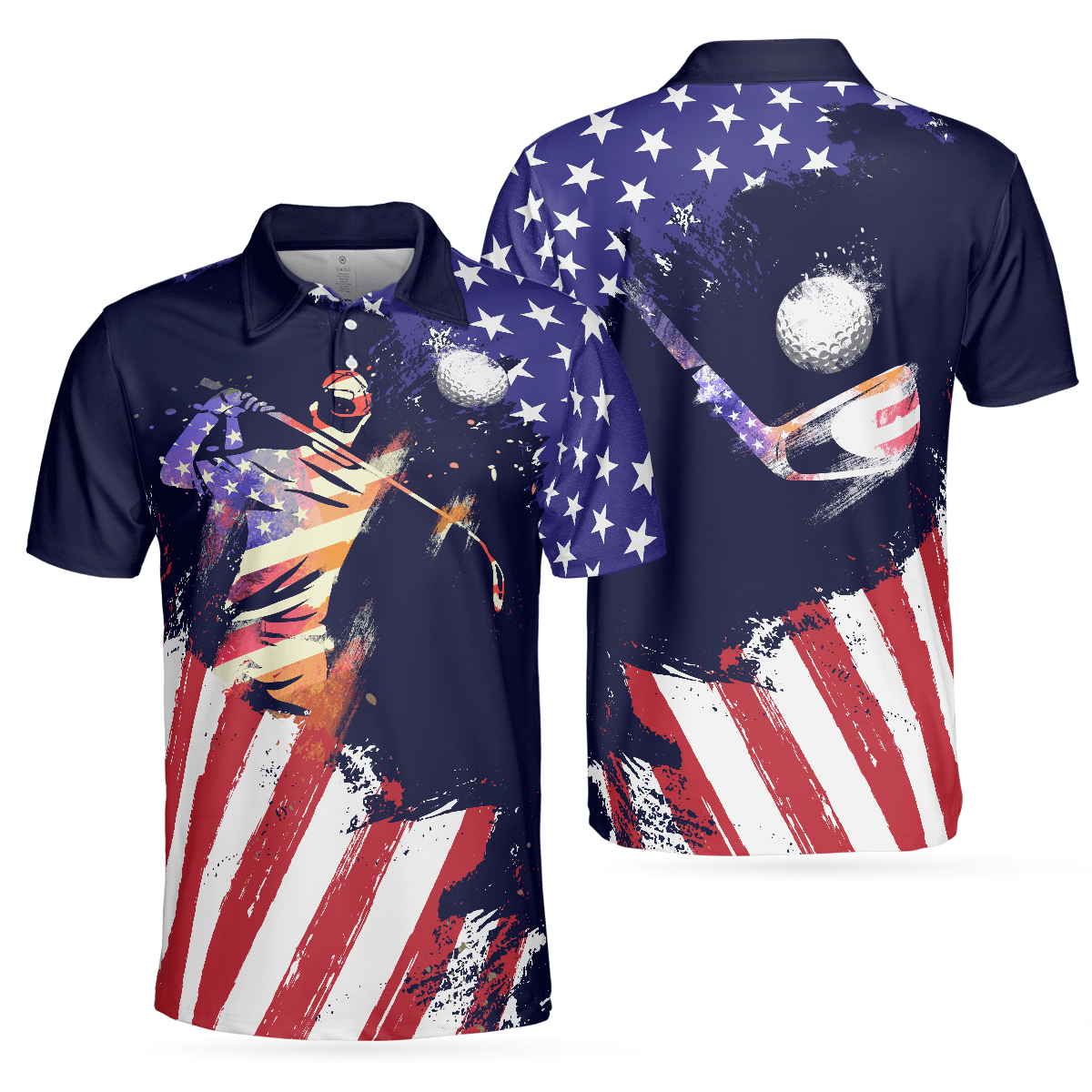 Men Golf Polo Shirt - American Flag with Abstract Golf Swing Men Polo Shirt, Best Golfing Shirt For Golfers - Perfect Polo Shirt For Men, Golfers - Amzanimalsgift