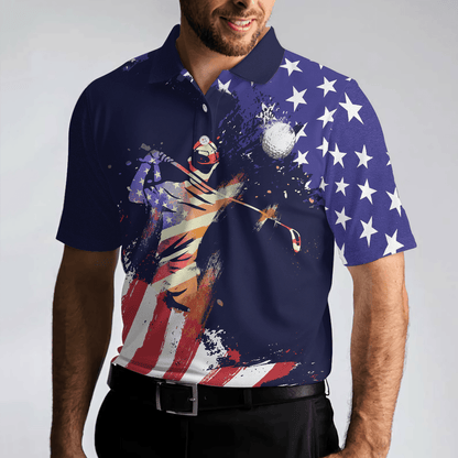 Men Golf Polo Shirt - American Flag with Abstract Golf Swing Men Polo Shirt, Best Golfing Shirt For Golfers - Perfect Polo Shirt For Men, Golfers - Amzanimalsgift