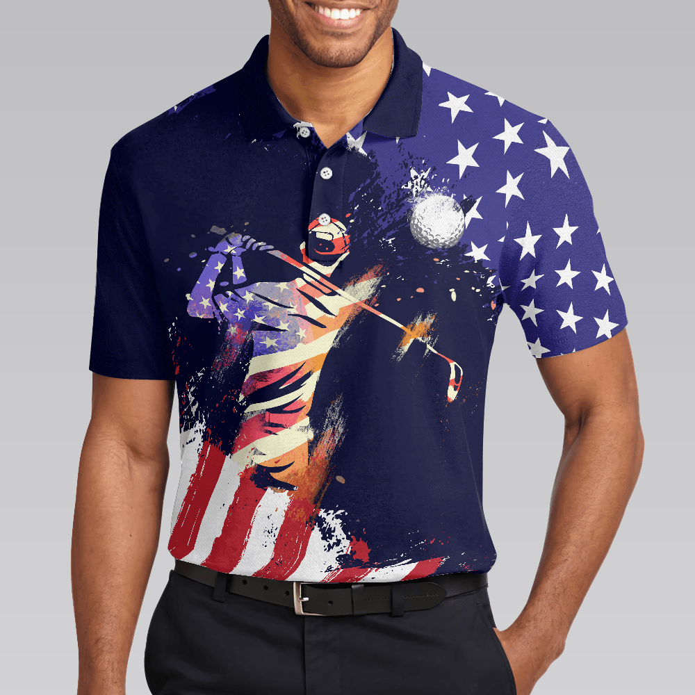 Men Golf Polo Shirt - American Flag with Abstract Golf Swing Men Polo Shirt, Best Golfing Shirt For Golfers - Perfect Polo Shirt For Men, Golfers - Amzanimalsgift