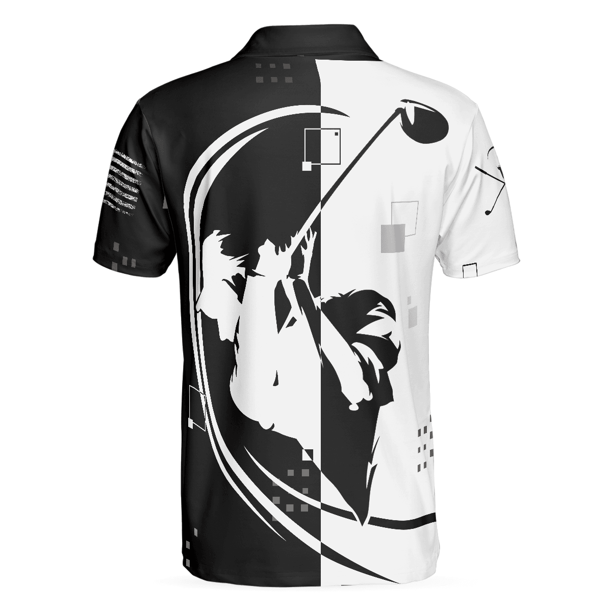 Men Golf Polo Shirt - American Golfer Hard Swing US Flag Polo Shirt, Black And White American Flag Polo Shirt - Perfect Polo Shirt For Men, Golfers - Amzanimalsgift
