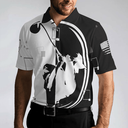 Men Golf Polo Shirt - American Golfer Hard Swing US Flag Polo Shirt, Black And White American Flag Polo Shirt - Perfect Polo Shirt For Men, Golfers - Amzanimalsgift