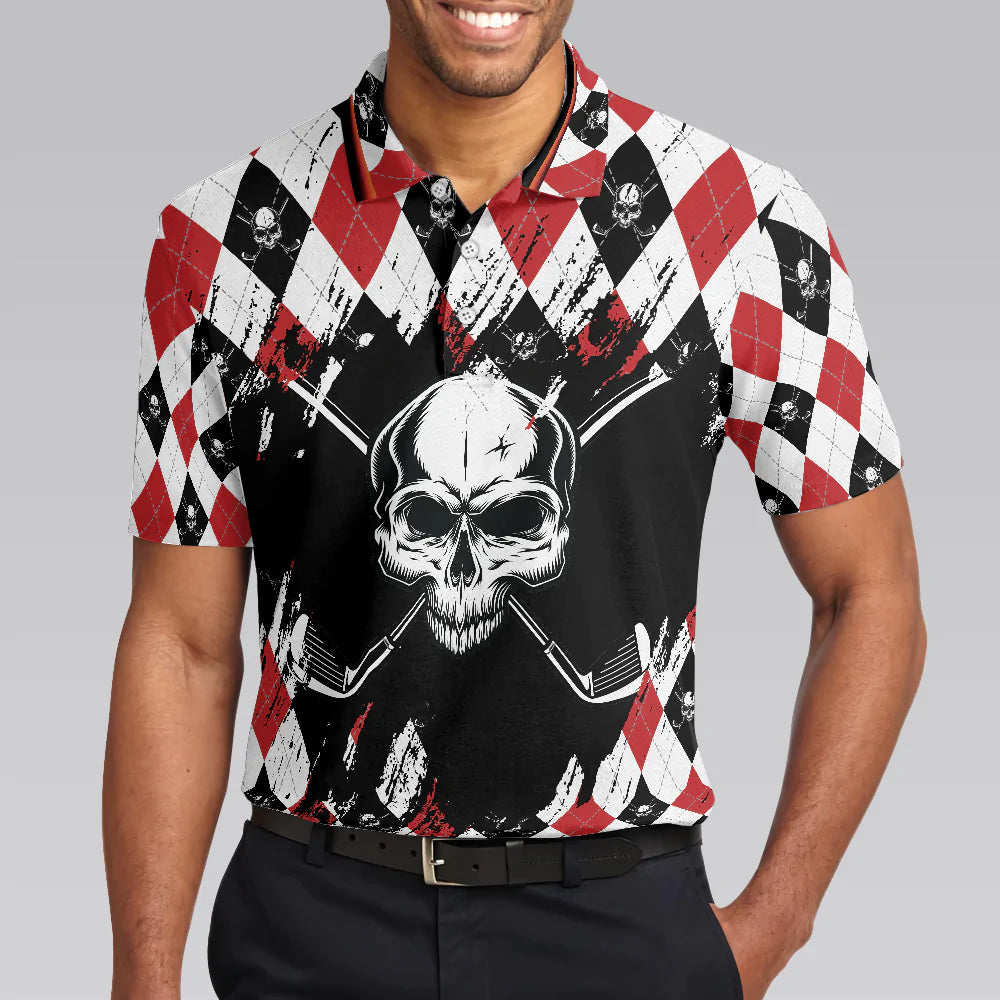 Men Golf Polo Shirt - Argyle Pattern Skull Golf Men Polo Shirt, Just Gonna Stand There And Watch Me Golf Shirt - Perfect Polo Shirt For Men, Golfers - Amzanimalsgift