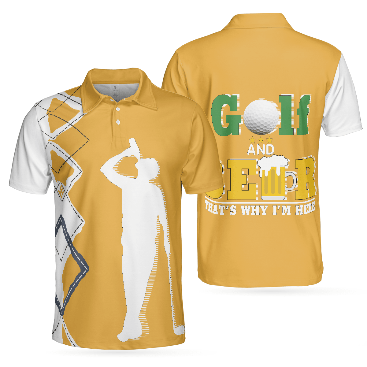 Men Golf Polo Shirt - Beer And Golf Men Polo Shirt, That's Why I'm Here Beer Drinking Polo Shirt - Perfect Polo Shirt For Men, Golfers - Amzanimalsgift