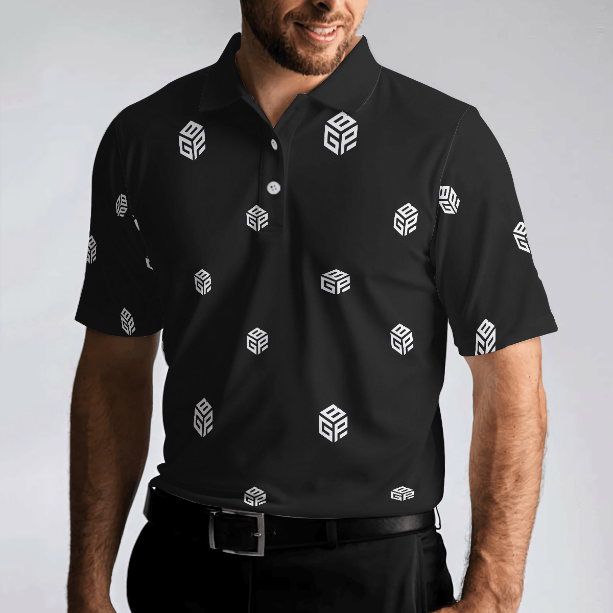 Men Golf Polo Shirt - Beyond Golf Performance Logo Pattern Black Men Polo Shirt Golf Shirt For Men - Perfect Polo Shirt For Men, Golfers - Amzanimalsgift