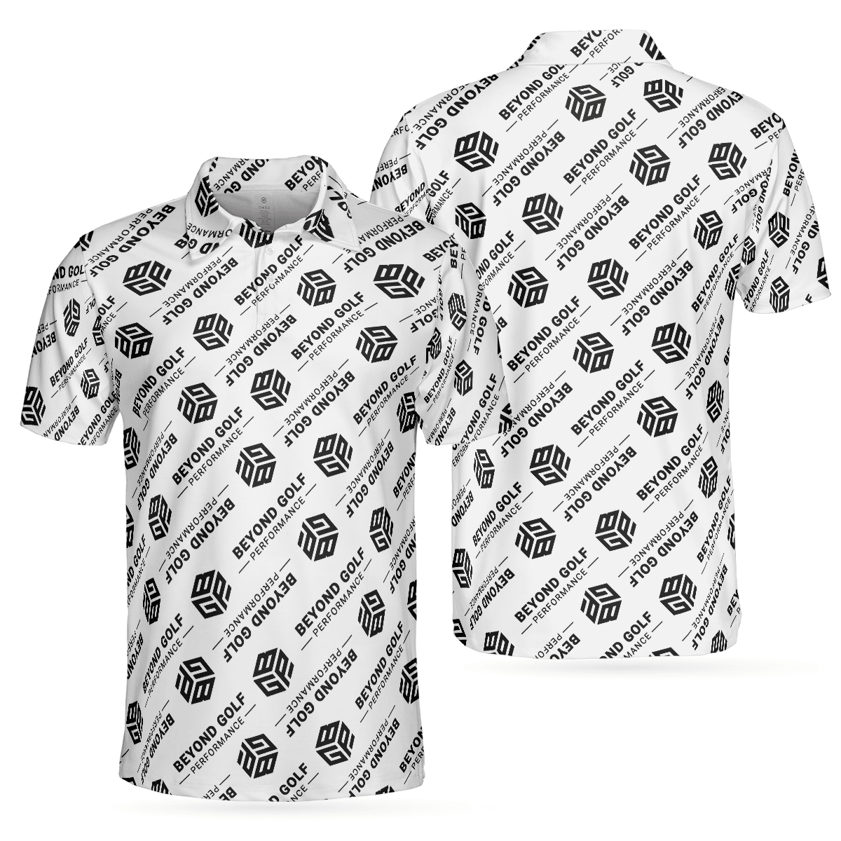 Men Golf Polo Shirt - Beyond Golf Performance Logo Pattern White Men Polo Shirt Golf Shirt For Men - Perfect Polo Shirt For Men, Golfers - Amzanimalsgift